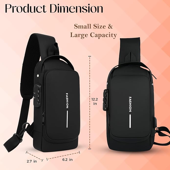 Unisex Anti-Theft Sling Bag with USB Port, Water-Resistant Crossbody Chest Backpack for Travel & Work - Image 2