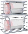 TIDIIABODE 2 Pack Gray Trash Bag Organizer for Kitchen and Pantry, Upgraded Stackable Metal Garbage Bag Holder with Bamboo Top, Modern Under Sink Storage Dispenser for Laundry Room, Garage by TrashBagHolder