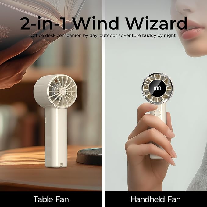 Portable Handheld Fan, 100 Speeds Adjustable Mini Personal fan, 3000mAh USB-C Rechargeable Battery Operated, Digital Display, Cooling Fan for Travel, Gym, Office, Outdoor Use - Black - Image 3