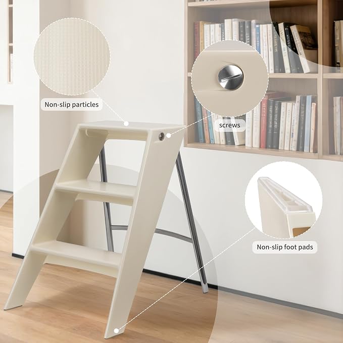 HOTEAGLE Modern Folding Chair - Multifunctional Design Doubles as Step Stool & Storage Shelf, Sturdy Engineering Plastic for Kitchen, Dining & Bistro,White - Image 6