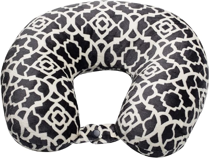 Wolf Essentials Adult Cozy Soft Microfiber Neck Pillow for Travel – Compact, Machine Washable - Perfect for Airplane, Car, or Home Use - Filled and Finished in the USA – Charcoal Trellis by WorldsBest