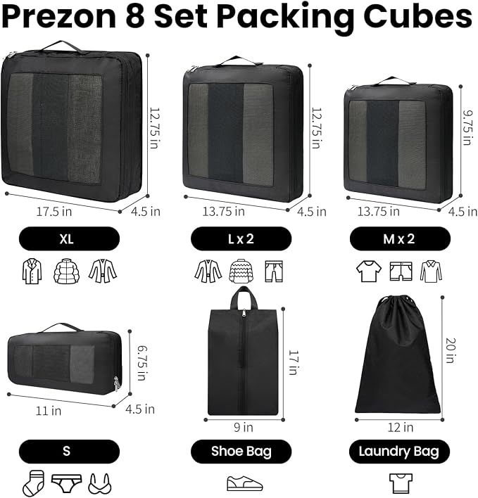 Compression Packing Cubes for Travel, Lightweight Vacation Travel Essentials, Travel Accessories for Suitcase Organizer Bags Set, Durable Luggage Organizer - Image 3