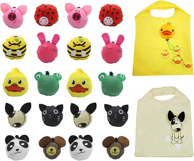 20Pack Reusable Shopping Bags Bulk Foldable Portable Reusable Grocery Bags | Lightweight Polyester Grocery Shopping Tote Bag,Reusable Grocery Bags Foldable Machine Washable Shopping Bags(Animal) by Dodkes
