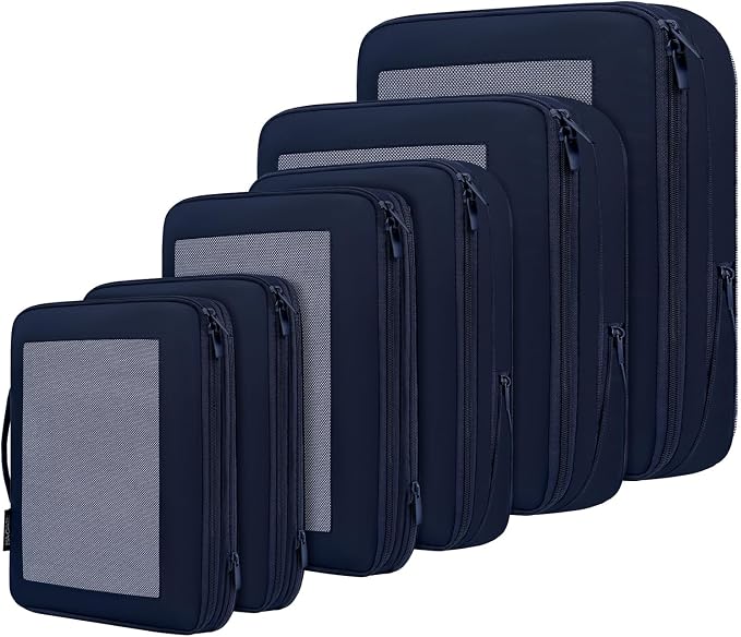 BAGAIL 4 Set/6 Set/8 Set Compression Packing Cubes Travel Accessories Expandable Packing Organizers (Square Mesh, 06-Navy) by BAGAIL