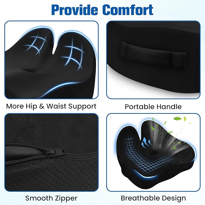 Seat Cushion, Chair Cushions, Memory Foam Office Chair Cushion | Hip & Sciatica & Tailbone Pain Relief, Long Sitting Comfort for Office Chairs/Desk Seats/Wheelchair (X-Large, Black) - Image 3