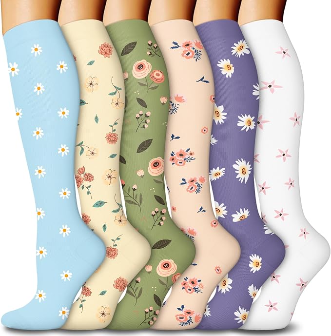 6 Pairs Compression Socks for Women & Men 15-20mmHg Knee High Socks | Graduated Compression Socks Supports Circulation, Ideal for Nurses Pregnancy, Travel, Flying, Running & Daily Wear by FuelMeFoot