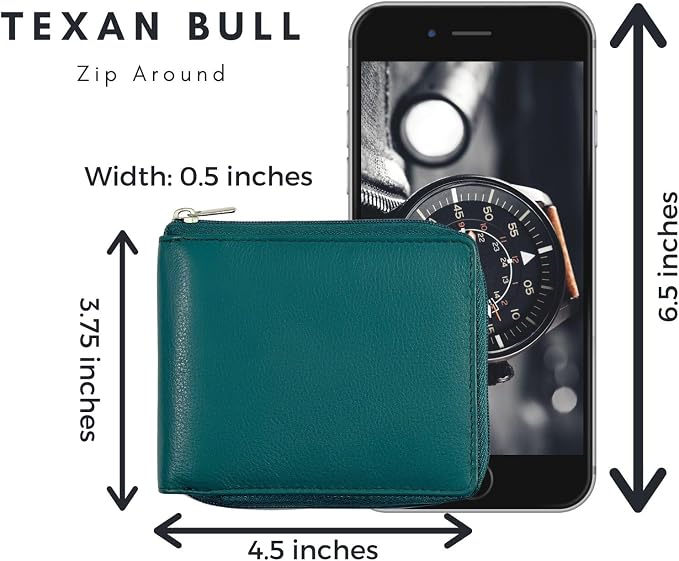 RFID Blocking Bifold Cowhide Leather Wallets For Men With Zipper Security | Safe Metal Zip Chain 9 Card-ID Slim Minimalist Mens Wallet (Forest Green) - Image 6