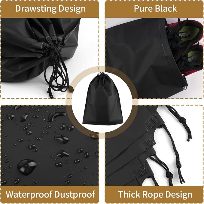 50 Pack Shoe Bags for Travel, Black Travel Shoe Bags for Packing Waterproof | 15.7" x 11.8" Large Portable Drawstring Travel Shoe Storage Bag Travel Essentials Women for and Men - Image 5