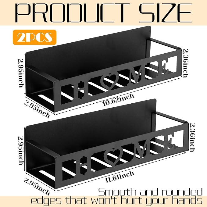 Beeveer 2 Pcs Magnetic Spice Rack for Refrigerator, Black Home | Magnetic Design, No Drilling, Farmhouse Kitchen Decor Home Accessories, 2 Sizes Metal Storage Shelf for Fridge Spices - Image 3