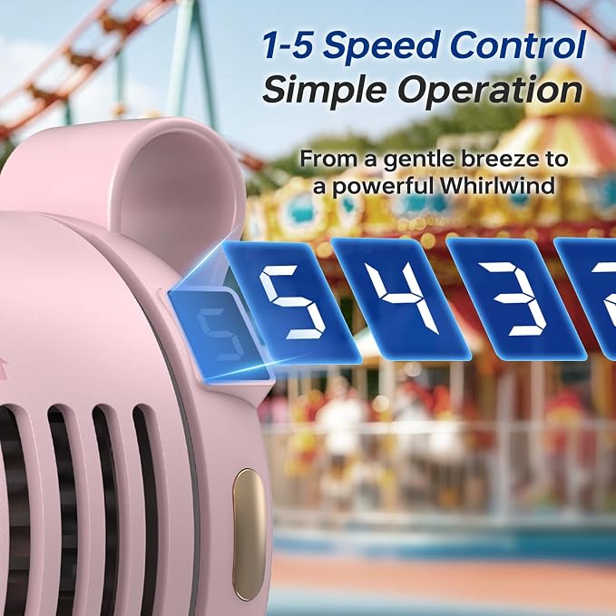 Mini Clip-On Personal Fan, 360° Rotation, LED Speed Display, Quiet Operation, 5 Adjustable Speeds from Gentle Breeze to Strong Airflow, Ultra Light Portable Fan for Stroller Travel Office Gift - Image 7