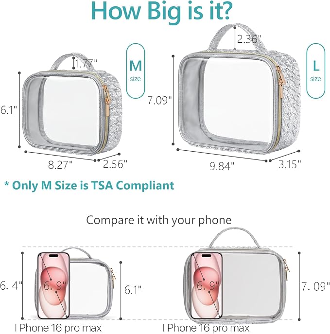 Clear Makeup Bag Foldable - TSA Approved Toiletry Bag for Travel | Metal Zipper, Reinforced Seam, Water Resistant, Medium for Carry-on, Large for Checked Luggage, for Car Storage Organizer - Image 9