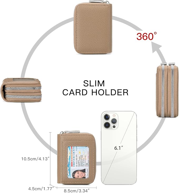 RNIEGA Credit Card Holder Wallet RFID Blocking Leather Small Wallet for Women Double Zipper Wallet with ID Window - Image 5
