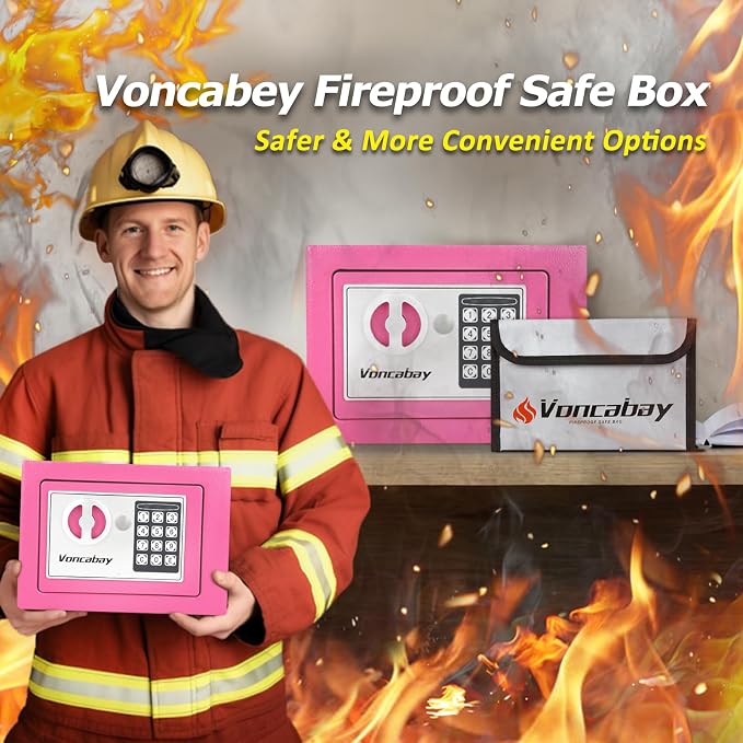Voncabay Money Safe Box for Home with Digital Keypad, 0.23 Cu. Ft., Pink | Alloy Steel, Sensor Light, Fireproof Bag Included, 2 Override Keys, 4 Mounting Screws, Carpeted Mat, 9 x 6.6 x 6.5 In. - Image 7