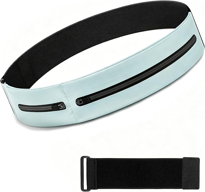 Running Belt for Men&Women– Water Resistant Waist Pack for Phone,– No-Bounce Elastic Strap with Extender Up to Plus Size (Blue,2Pockets) by MORKSUKYSAFETY