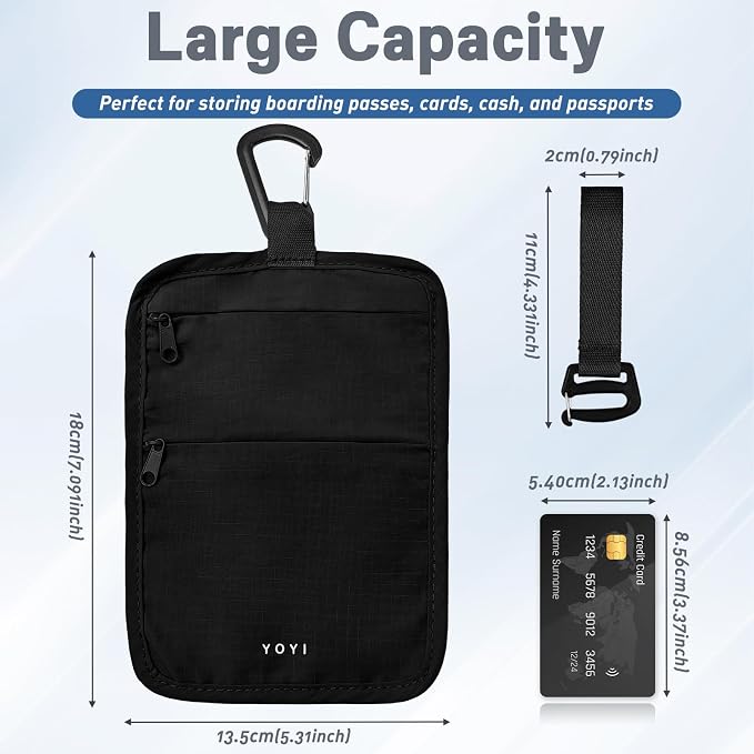Anti-Theft Belt Waist Travel Wallet Hidden Passport 3-Zone Clip Carabiner | Water-resistant fabric with RFID blocking liner, fits passport, tickets, cards, and cash in 3 zones - Image 3