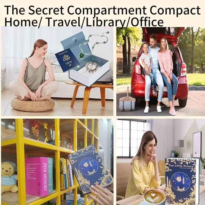 Book Safe with Key Lock - Hidden Compartment Security Box for Cash, Jewelry & Passports | Portable Steel Lockbox for Home, Office, Travel | 9.5"x6.2"x2.2" | Cosmetic Bag Included (The Little Prince) - Image 8