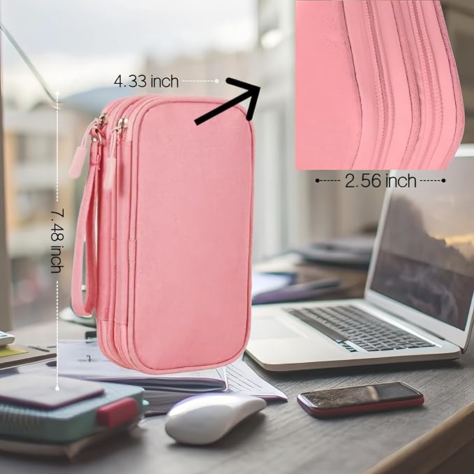 Portable Waterproof Double Layers All-in-One Storage Bag, Travel Cord Organizer，Electronics Accessories Organizer Pouch Bag for Accessories,Charger, USB Cable, Gadget (pink) - Image 4