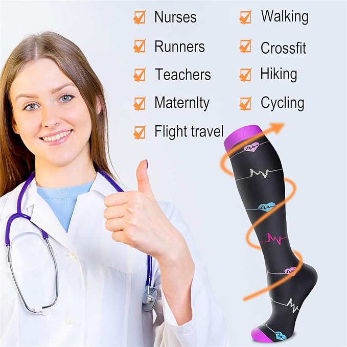 QUXIANG Compression Socks for Women & Men 15-20 mmHg, Best for Medical, Nursing, Running, Athletic, Varicose Veins, Travel - Image 4