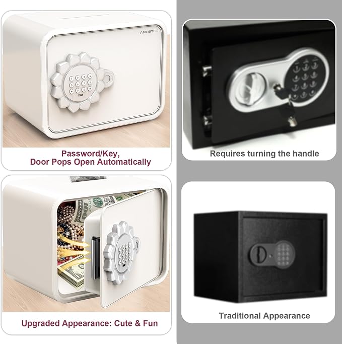 Mini Safe Box, Small Digital Security Safe Box with Keypad Lock, Small Safes for Kids with Auto Door/Coin & Bill Slot – for Cash, Jewelry & Valuables, Home/Office/Hotel Use, 6.5"D×9.3"W×7.1"H (White) - Image 5