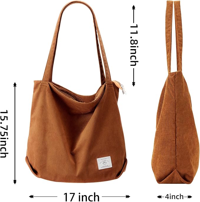KALIDI Women Corduroy Tote Bag Zipper Casual Tote's Handbag Big Capacity Shoulder Bag with Pockets - Image 4