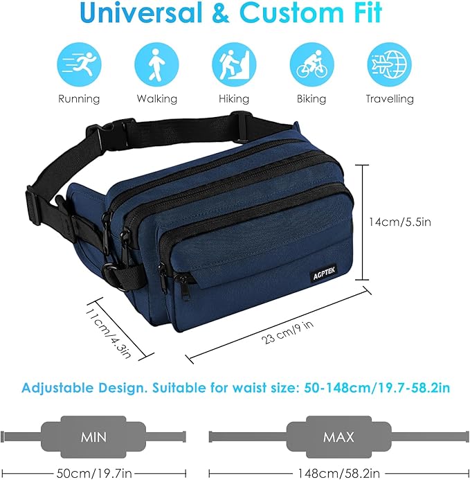 AGPTEK Fanny Pack for Women Men, RFID Large Capacity Waist Wallet Bag, Adjustable & Waterproof Bum Belt Pouch for Travel, Running, Shopping, Hiking, Dog Walking, Cycling, Climbing - Image 2