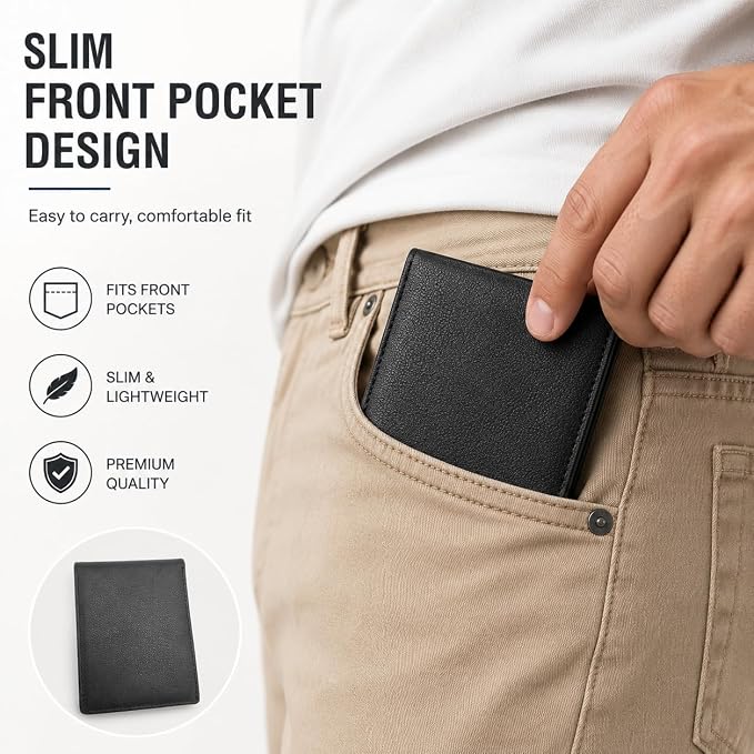 Wallet for Men Slim RFID Blocking Genuine Leather Bifold Mens Wallet | Front Pocket Credit Card Holder with 2 ID Windows, Holds 12 Cards & Cash Minimalist Thin Wallet, Gifts for Men - Image 5