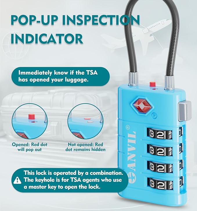 ANVIL TSA Approved Luggage Locks with Search Alert Indicator, 4-Digit Combination Suitcase Lock, Advanced TSA008 Core Heavy Duty Anti-Theft Travel Lock for Double Zippers, Backpacks - Image 3