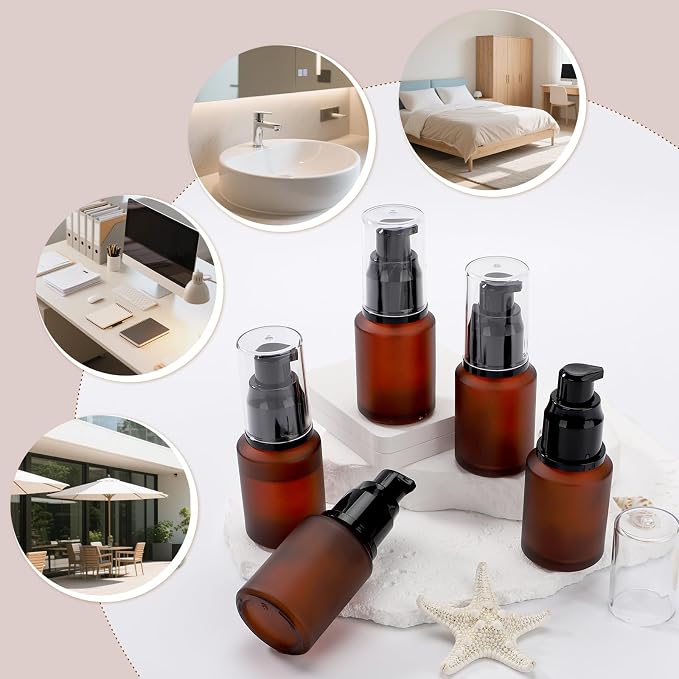 Segbeauty 1oz Frosted Glass Travel Pump Bottle, 5pcs 30ml Travel Bottles for Toiletries, Refillable Cosmetic Containers for Women, Empty Red Lotion Dispenser with Pump, Leak Proof Makeup Dispenser - Image 6