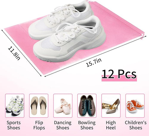 12 Pack Shoe Bags for Travel, Large Travel Shoe Bag for Packing with Window | Dustproof Drawstring Travel Shoe Storage Bags Travel Essentials for Men & Women, Pink - Image 2