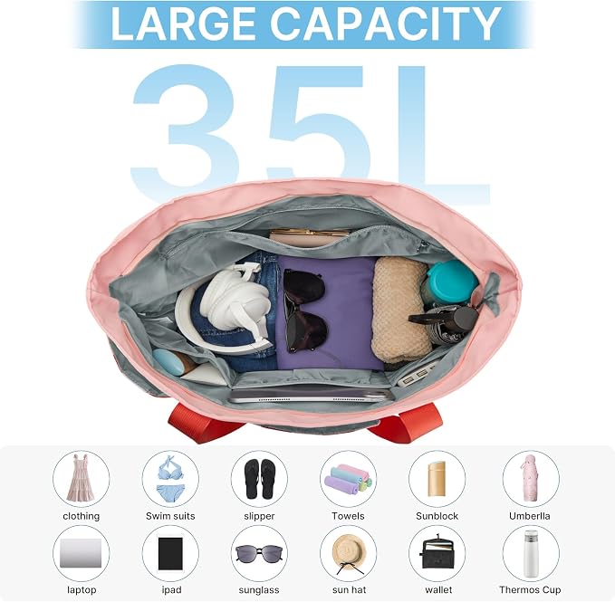 G4Free Beach Bag, Waterproof Beach Tote Pool Bags for Women | Compatible with Cup, Large Capacity Sandproof Foldable for Weekender Travel Swim - Image 6