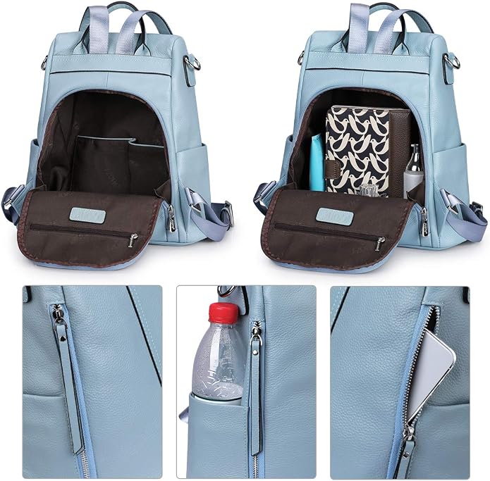 S-ZONE Leather Backpack Purses for Women Antitheft Rucksack Shoulder Bag Medium | Genuine Leather, Medium Fits 9.7-inch Tablet, for Work Travel Daily Commute, Multi Pockets, Adjustable Dual Straps - Image 3