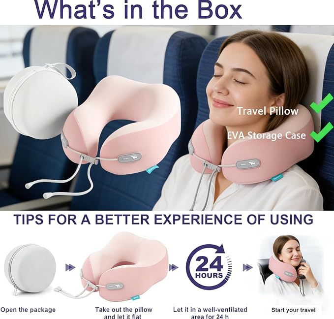 Kids Travel Pillow - Memory Foam Soft Airplane Neck Pillow for Head Neck Support,Compact Design with Hard Case,for Airplane,Car,Home Recliner,or Toddler Travel Support (Kids Pillow-Pink) - Image 9