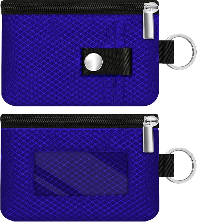 Minimalist RFID Blocking Small Wallet with ID Window,WaterResistant Zip Id Case Wallet with Lanyard Keychain for Cards,Cash,Travel,Women,Men (Sapphire Blue) by CCUMI