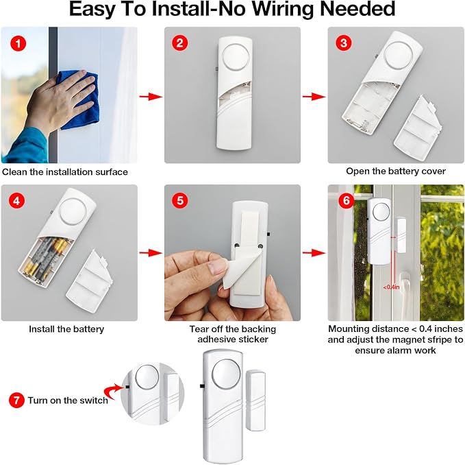 PLOJOP Security Window Door Alarm, Portable 90dB Wireless Sensor for Home & Travel Security, Easy DIY Installation, No Tools Needed (Battery Not Included) - Image 6
