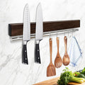 12 Inch Magnetic Knife Holder for Wall - Stainless Steel Magnet Knife Strip No Drill with 5 Hooks/Adhesive Tape/Screws, Wall Mounted Kitchen Utensil Holder, Walnut-Finish Magnetic Knife Organizer by Unknown