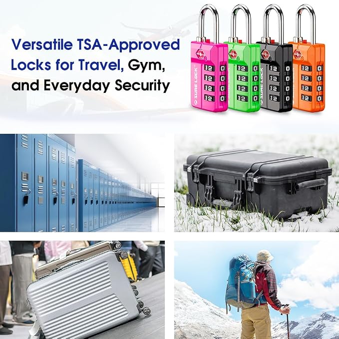 SURE LOCK TSA Approved 4-Digit Resettable Combination Luggage Locks with Open Alert, Easy-Read Dials - for Luggage, School Lockers, Gym, Office, Toolbox & Security Cases (Black 2 Pack) - Image 5