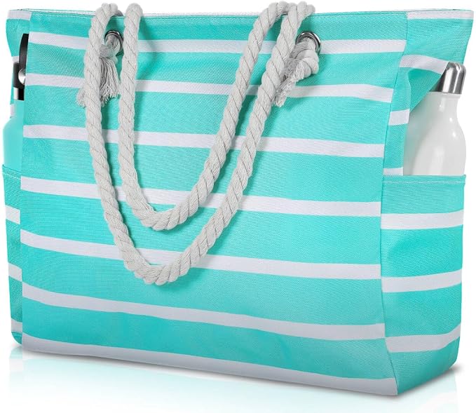 Clothirily Beach Bag for Women, Large Beach Tote Bag Waterproof with Zipper | Large Capacity Swim Pool Bag, Inner Pockets, Sandproof Foldable Beach Tote for Travel Essentials by Clothirily