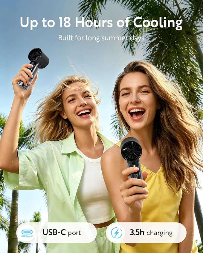 Handheld Portable Fan, 5000mAh Rechargeable Powerful Mini Fan | Up to 18 Hours Runtime, Smart LED Display, 0-100 Adjustable Speed, Pocket Turbo Personal Fan for Makeup, Travel, Outdoor - Image 2
