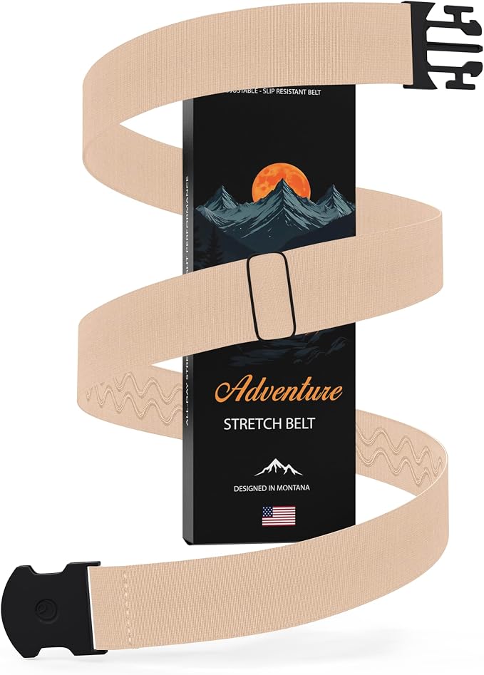Unisex Adventure Stretch Belt, 1.30" Width, Non Slip, Travel Friendly Buckle. Designed in USA. by ONE-BELT
