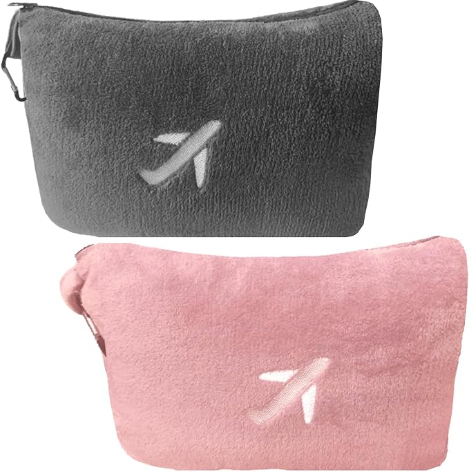 BlueHills Soft Travel Blankets Mini Value Pack Set of 2 - Premium Airplane Travel Essential Flight Blanket Throw in a case with Strap Compact for Car Plane Travel Gift – Gray and Pink by BlueHills