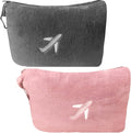 BlueHills Soft Travel Blankets Mini Value Pack Set of 2 - Premium Airplane Travel Essential Flight Blanket Throw in a case with Strap Compact for Car Plane Travel Gift – Gray and Pink by BlueHills