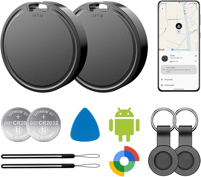 Air Tags for Android,Air Tags-2 Pack Android,Air Tracker Tags with 2 Case,2 Year Battery Life,Google Find Trackers for Google'S Find Hub App,IP65 Waterproof Luggage Tracker Tags for Keys by Vodyfu365-DayReturnGuarant