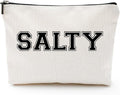 Funny Makeup Bag for Women - "SALTY" Sassy Cosmetic Pouch - Preppy Varsity Letter Style Travel Toiletry Organizer - Cute Beige Canvas Zipper Clutch for Beach Vacation, College Dorm & Best Friend Gift by ZUYUROU