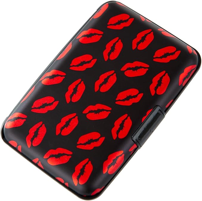 Credit Card Holder, Metal Card Wallet RFID Blocking Mini Slim Aluminum Business Hard Card Case for Women Men (Red Lips) by Kaabao