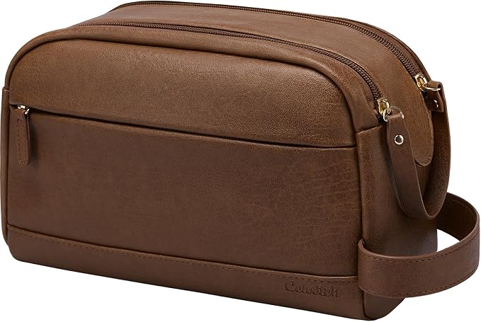 PU Leather Toiletry Bag for Men - Water Resistant Travel Bag for Toiletries, Bathroom Essentials, Accessories - Brown by Celvetch