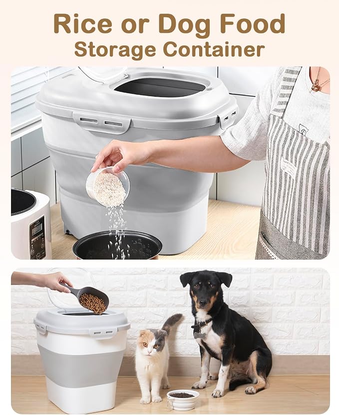 20-50 Lbs Airtight Food Storage Container Wheels,Collapsible Rice Container | Flour Storage Container with Double Airtight Seal,Rice Storage Container with Magnetic Lid,Keep Fresh for Pet Food,Rice,Flour - Image 7