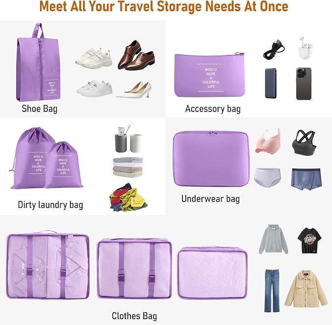 Packing Cubes for Travel- 8 Set Luggage Organizer Bags for Family, Mesh Breathable Travel Packing Cubes for Suitcases Durable Travel Essentials Bags Set (Purple, 8 Set) - Image 3