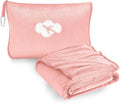 Travel Blanket and Pillow Compact, Premium Soft 2 in 1 Airplane Blanket with Soft Bag Pillowcase，Hand Luggage Sleeve and Backpack Clip (Solid Pink) by JungleStar
