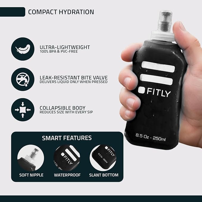 FITLY Soft Flask - Shrink As You Drink Soft Water Bottle for Hydration Pack - Folding Water Bottle Ideal for Running, Hiking, Cycling, Climbing & Rigorous Activity - Image 4