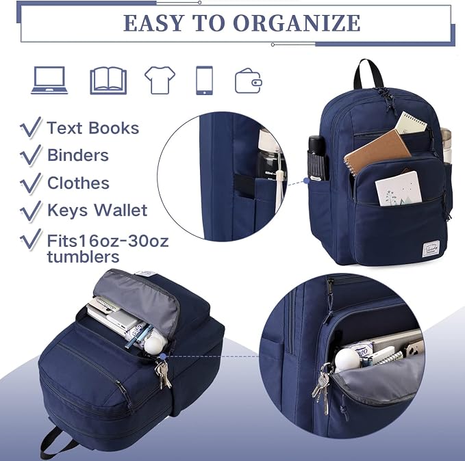 VASCHY School Backpack for Men, Unisex Large Bookbag Schoolbag Casual Daypack for High School/College/Teens/Travel/Work Blue - Image 6